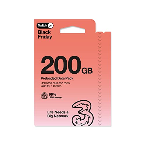 Three 200GB Preloaded data pack including unlimited Minutes & Texts Valid for 1 Month