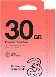 Three 30GB Preloaded Data Pack with Unlimited Calls & Texts Valid for One Month